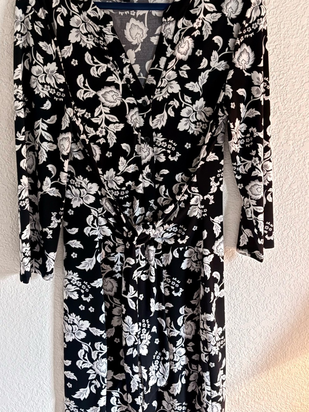 White House Black Market Black and White Floral Wrap Dress